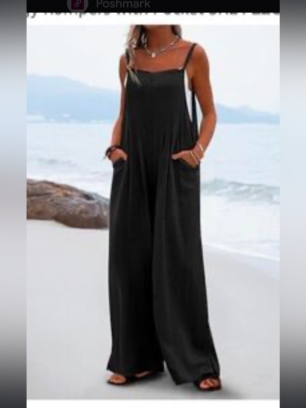 YESNO Black Cropped Wide Leg Jumpsuit Side Slit Size M NWT